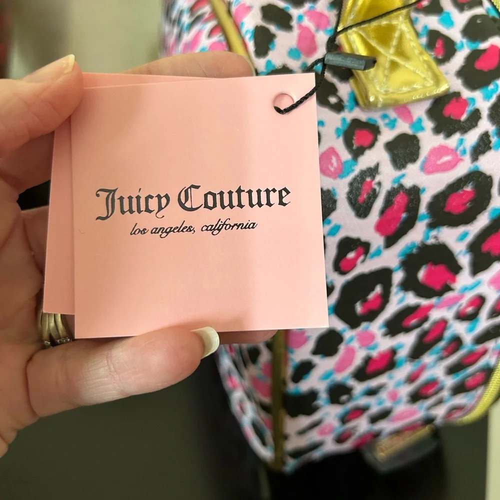 Juicy Couture Pink Leopard Print Cosmetic Case with Gold Trim